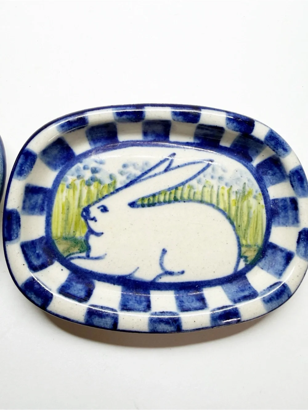 Vintage Debbie Dean Pottery Folk Art Bunny Rabbit Plates